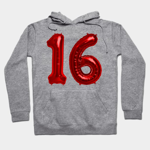 Bright Red 16th Birthday Metallic Helium Balloons Numbers Hoodie by podartist